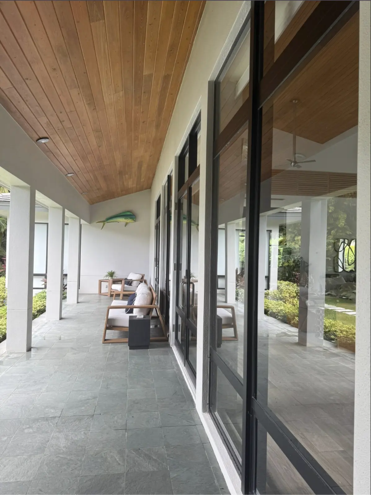 Long lanai with streak-free glass doors after professional cleaning
